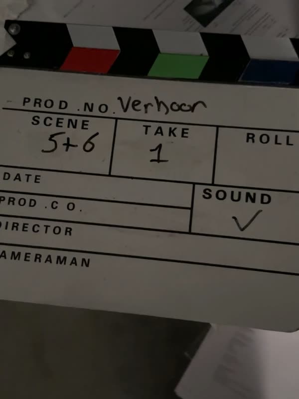 Klapbord van Verhoor, scène 5 en 6, take 1